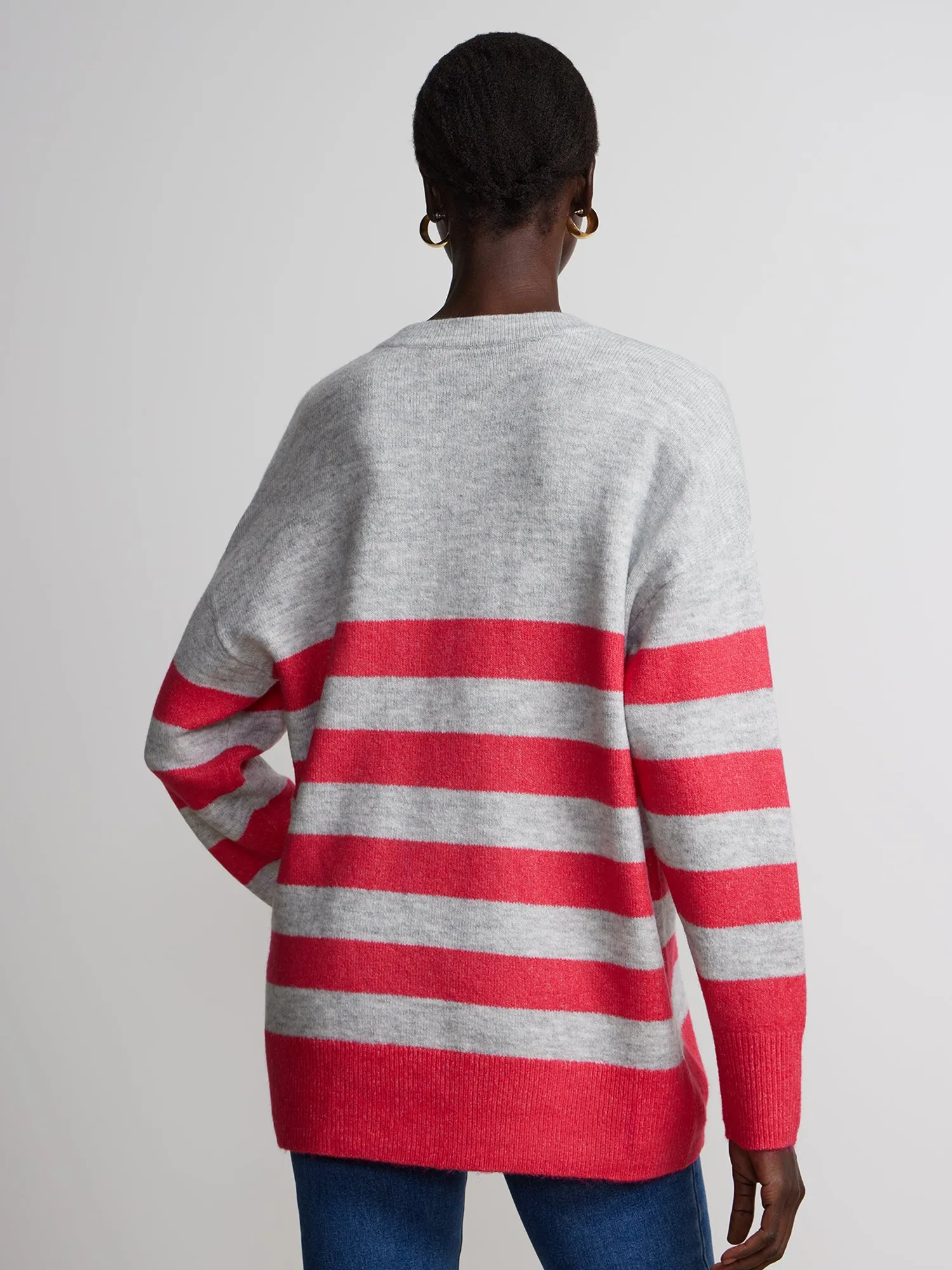 Long Sleeve V-Neck Striped Sweater