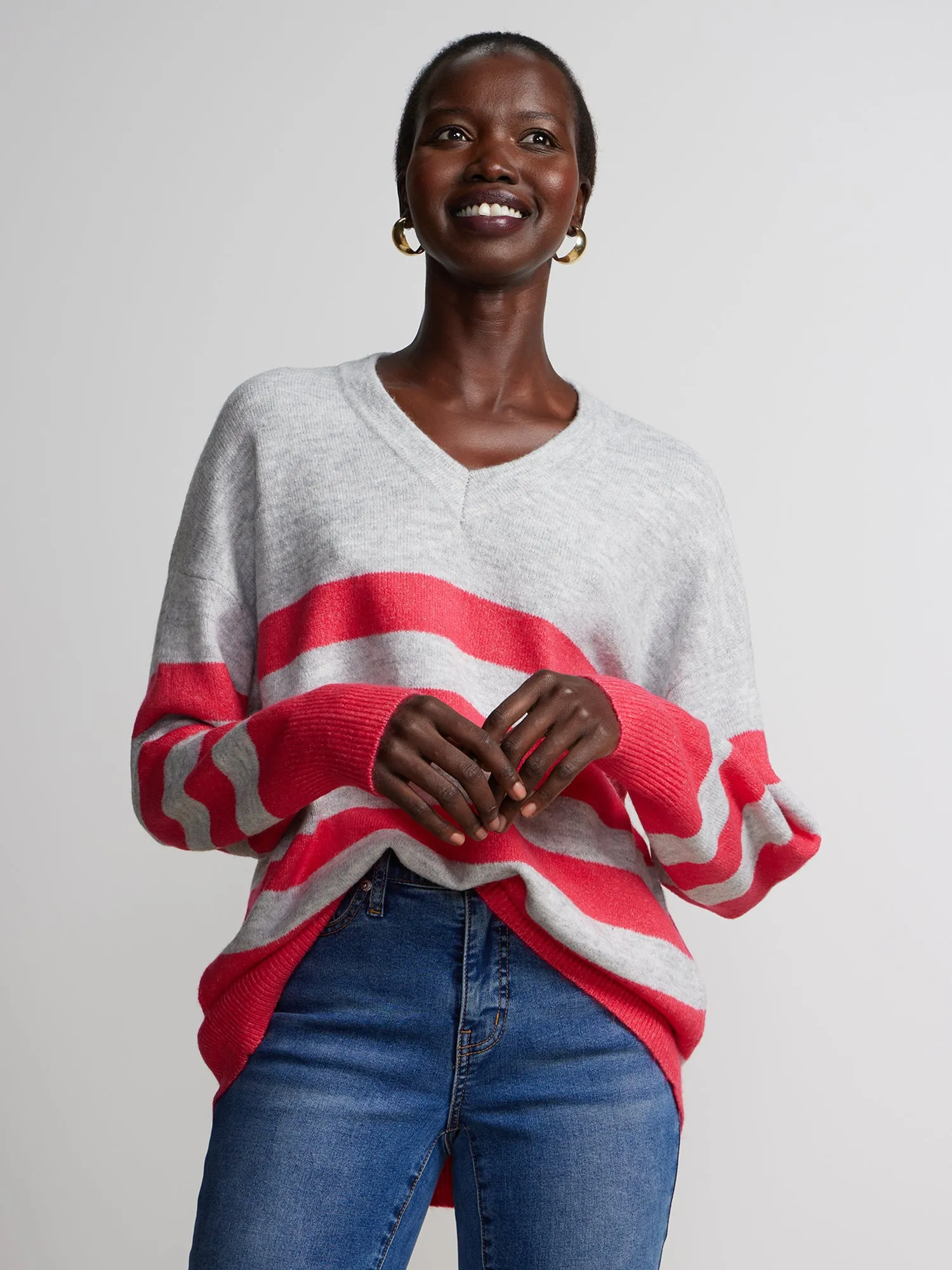 Long Sleeve V-Neck Striped Sweater