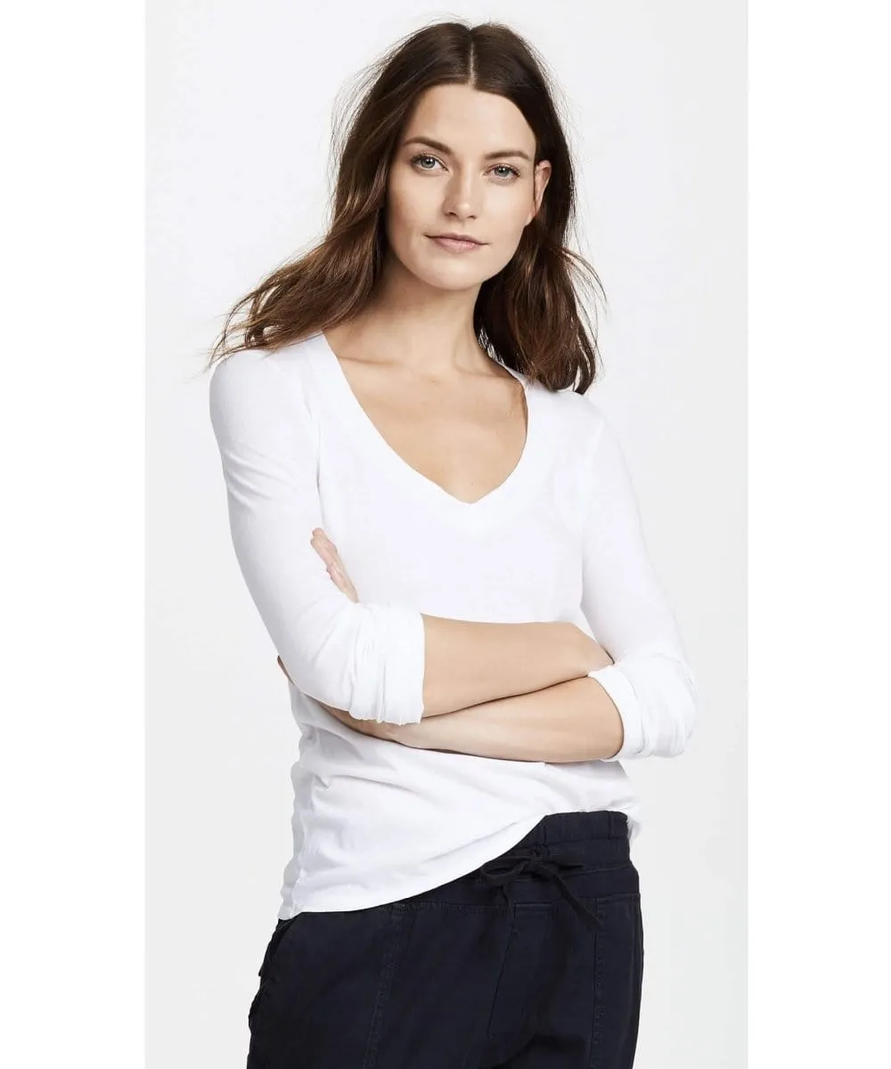 Long Sleeve V-Neck, White