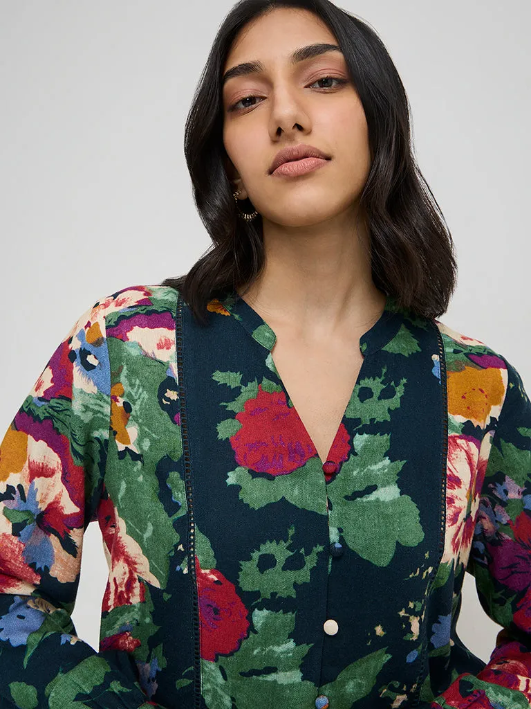 LOV Green Floral Printed Blouse