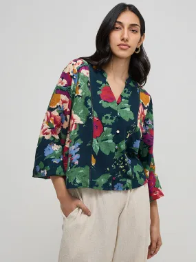 LOV Green Floral Printed Blouse