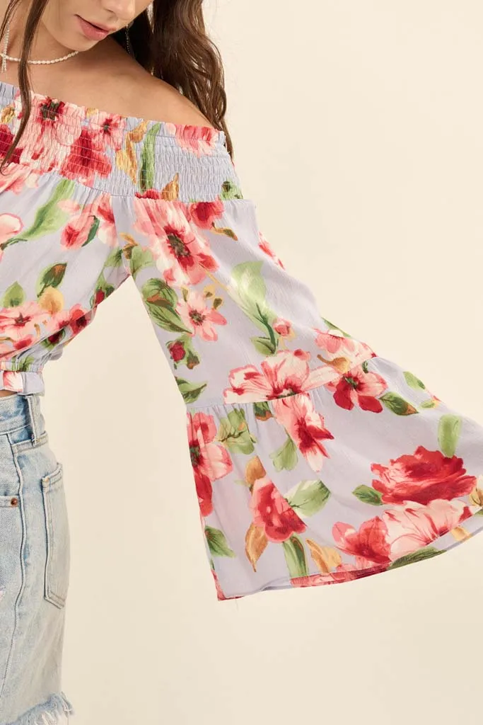 Lush Life Floral Off-Shoulder Bell-Sleeve Top