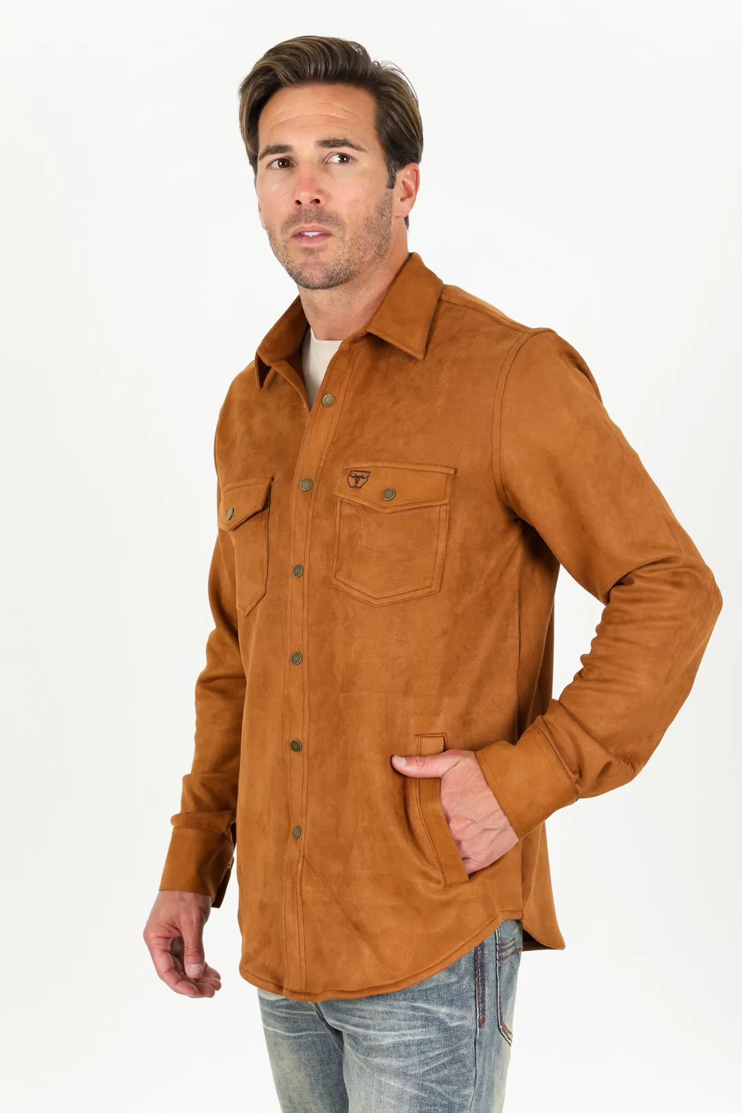 Men's Faux Suede Overshirt - Camel