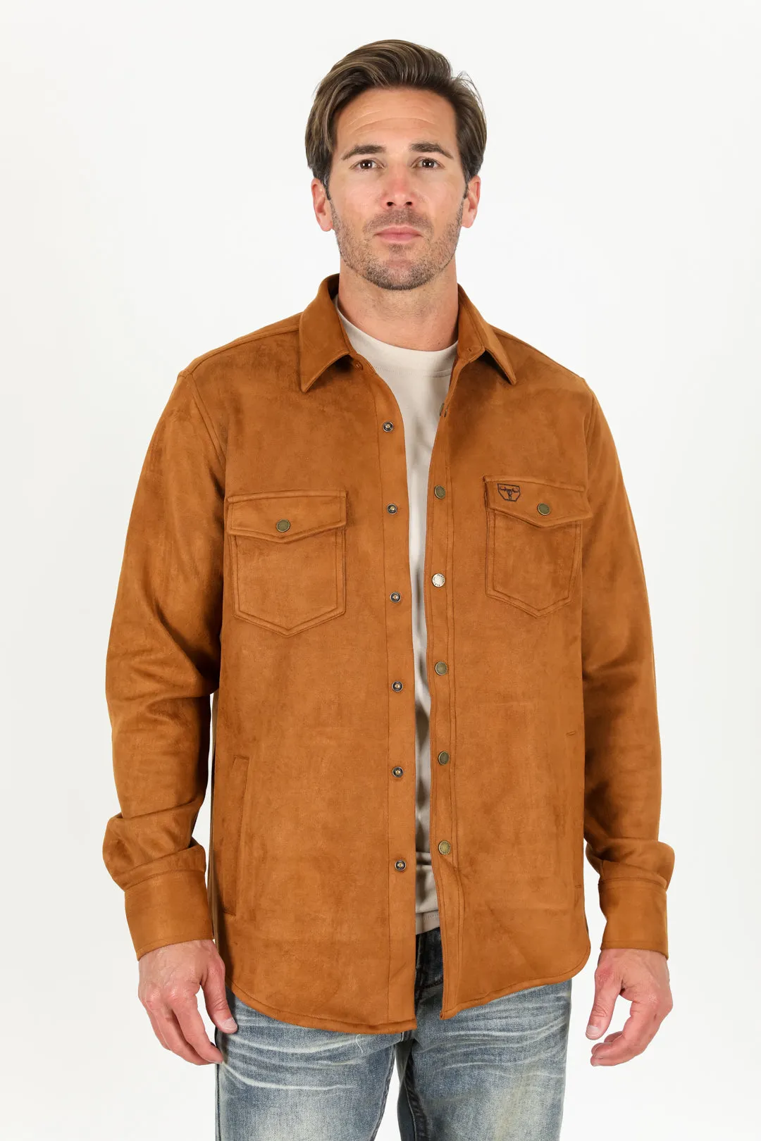 Men's Faux Suede Overshirt - Camel