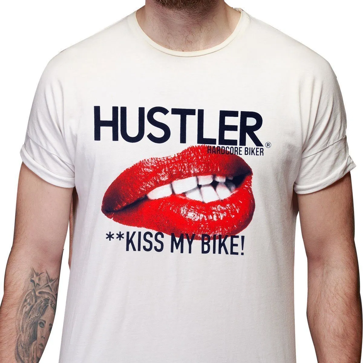 Men's Officially Licensed Hustler HST-530 'Kiss My Bike' White T-Shirt