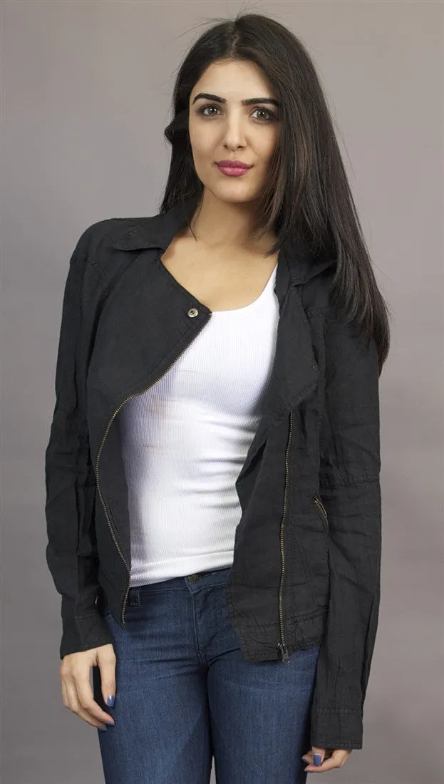 Miilla Off Center Linen Jacket in Black