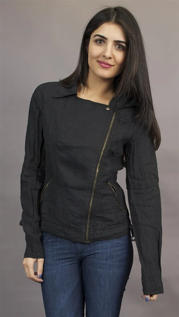 Miilla Off Center Linen Jacket in Black