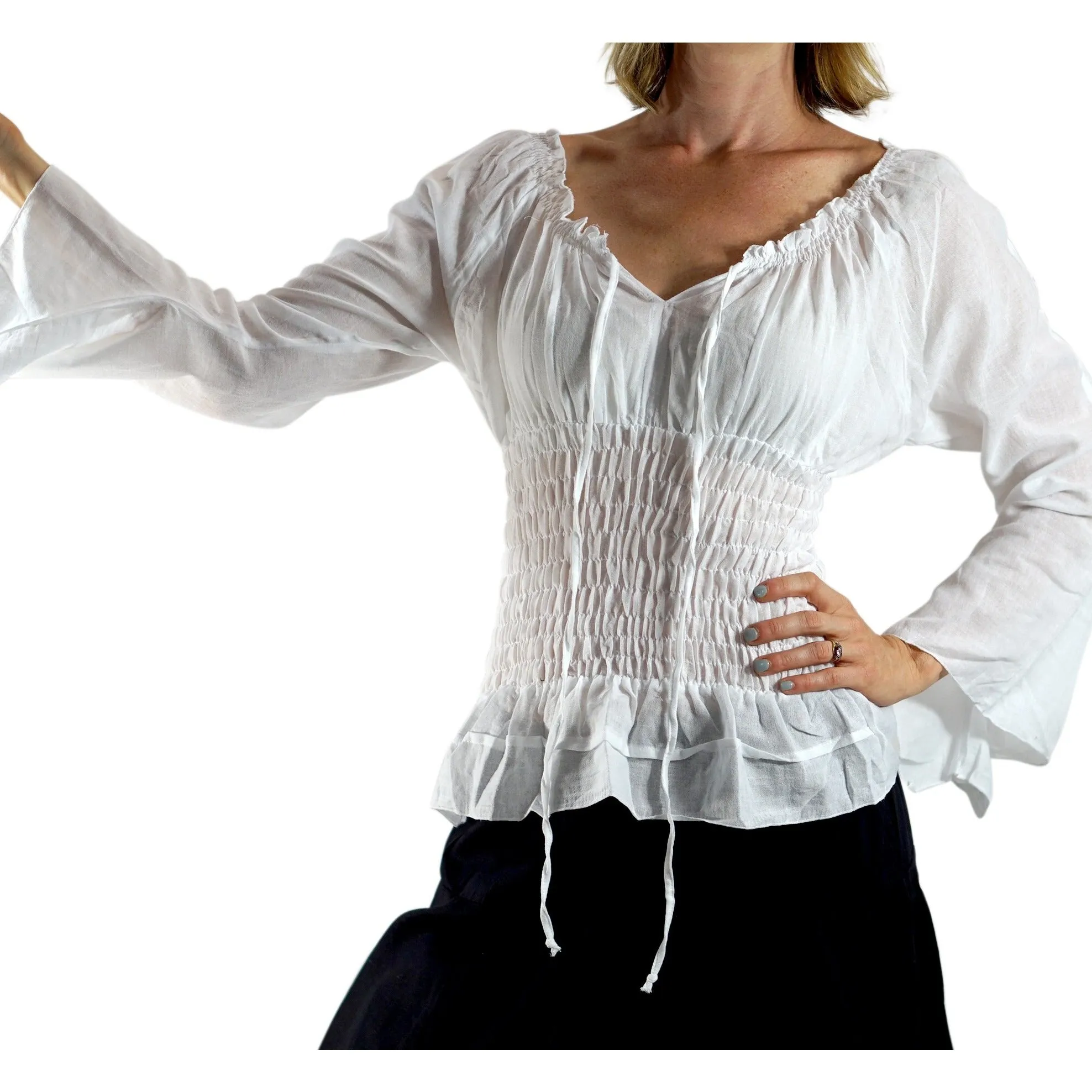 'Peasant Blouse Long Sleeves' - White