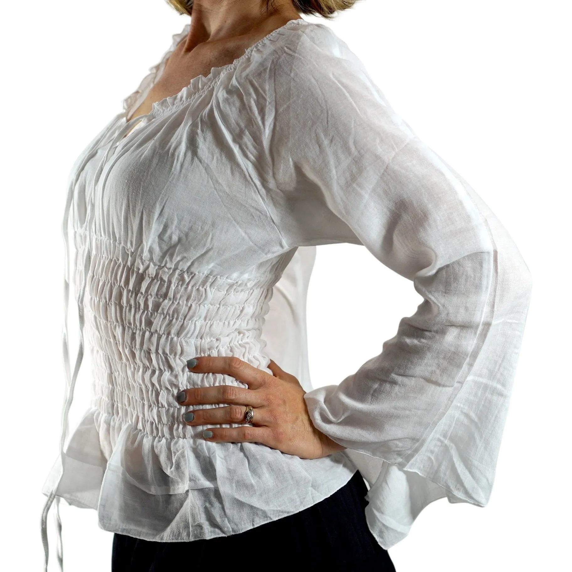 'Peasant Blouse Long Sleeves' - White