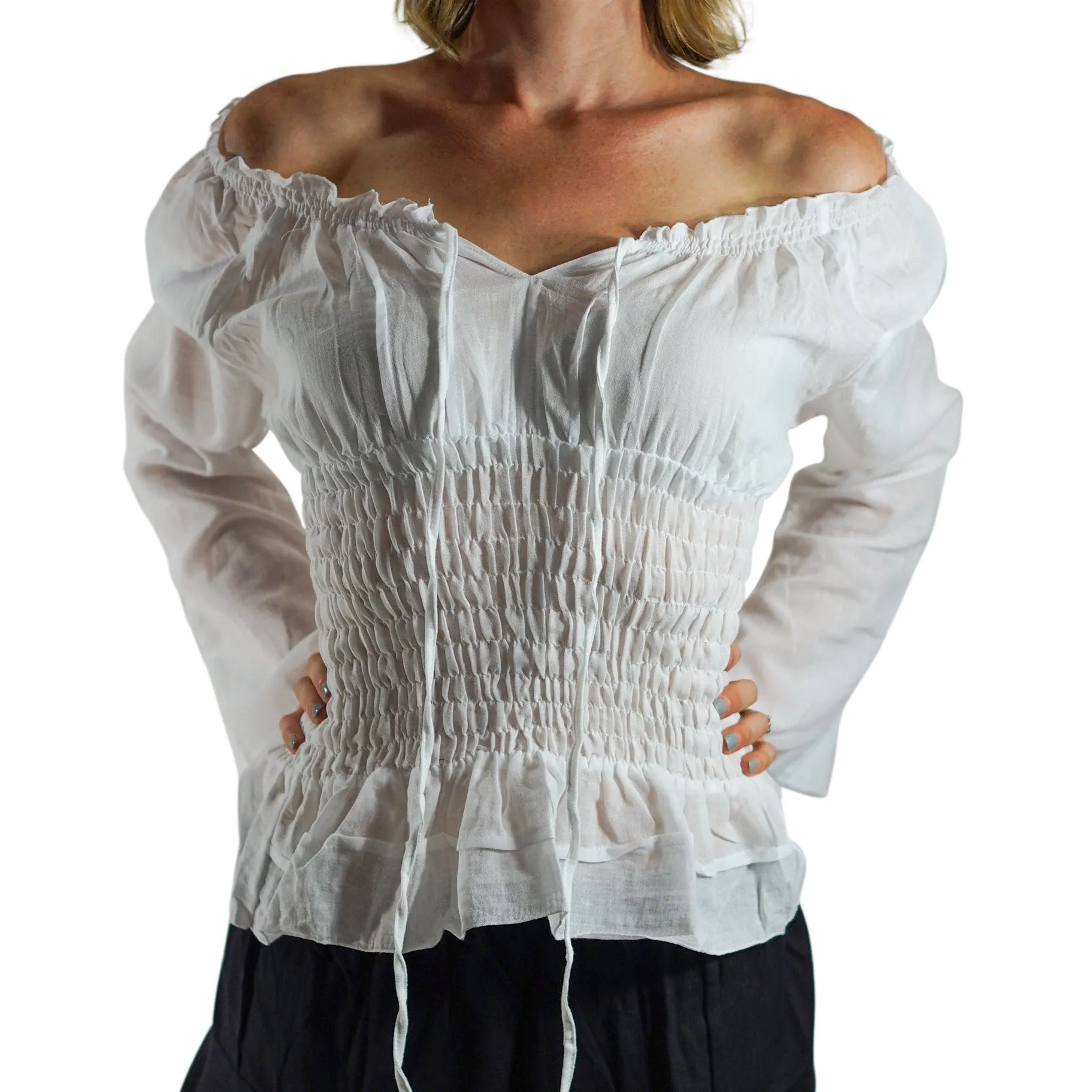 'Peasant Blouse Long Sleeves' - White