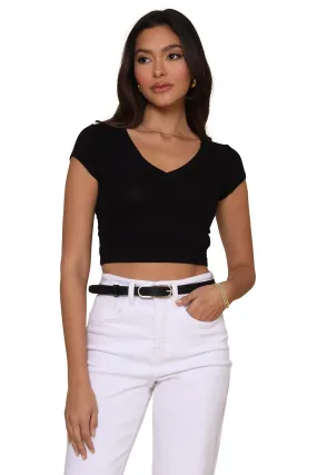 Ribbed V Neck Cropped Tee