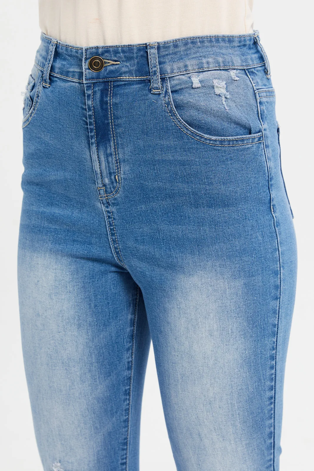 Senior Girls Blue Flared Hem Jeans