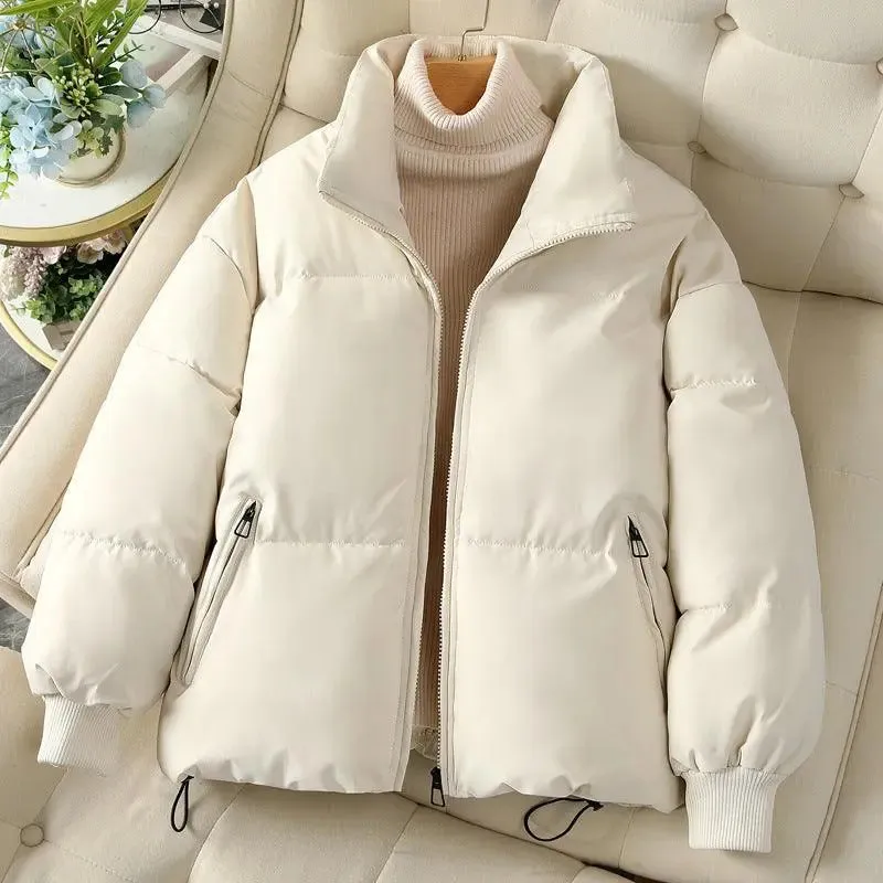 Solid Colour Stand Collar Warm Down Jacket