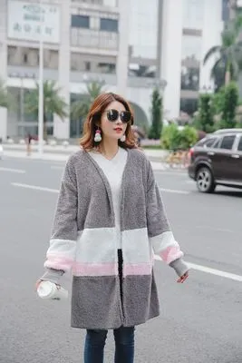 Stitching plush cardigan