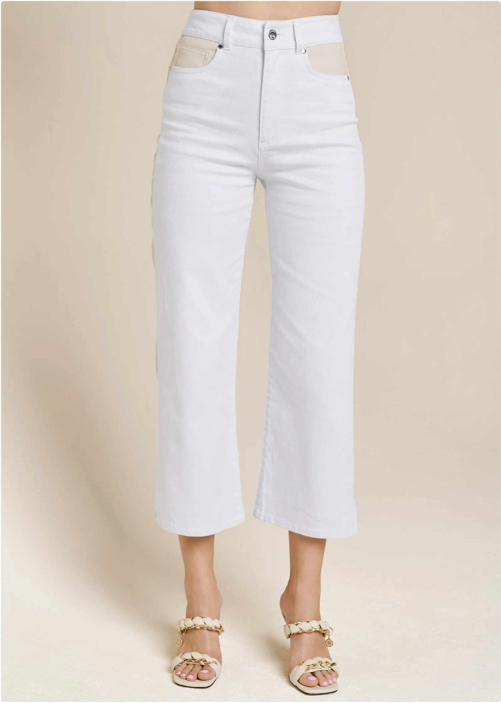 Straight Leg Panel Jeans - White Multi