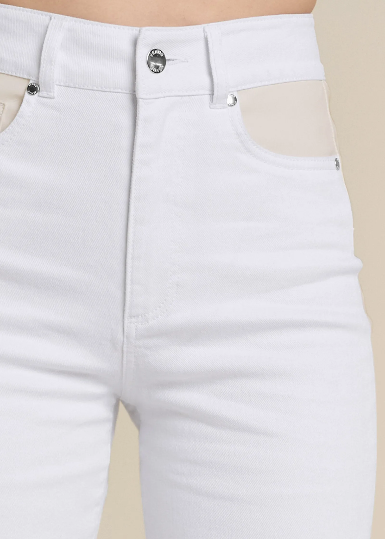 Straight Leg Panel Jeans - White Multi