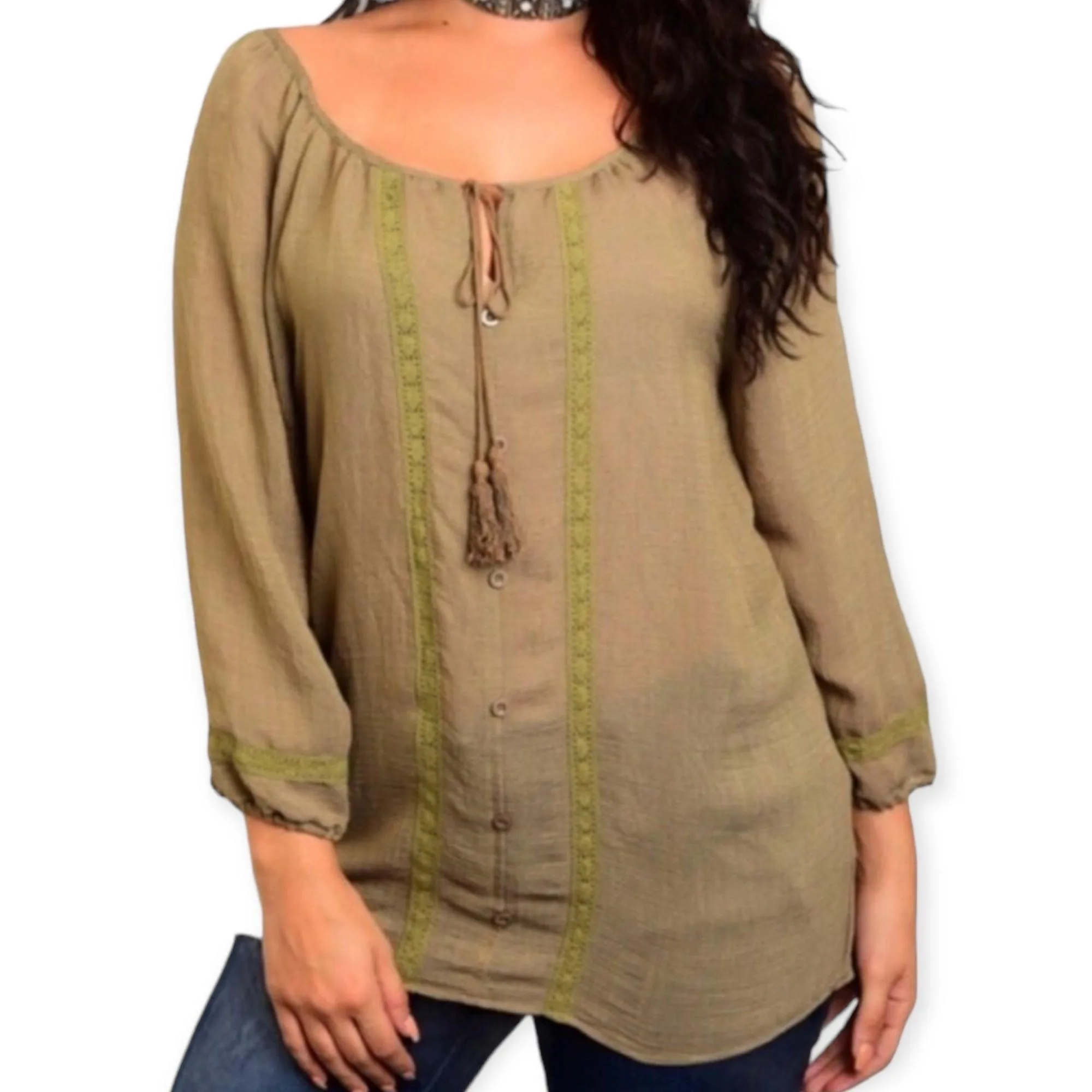 Tassel Tie Lightweight Peasant Top