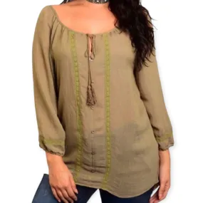 Tassel Tie Lightweight Peasant Top