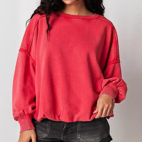 TastyHottie - Exposed Seam Dropped Shoulder Oversized Fashion  Sweatshirt