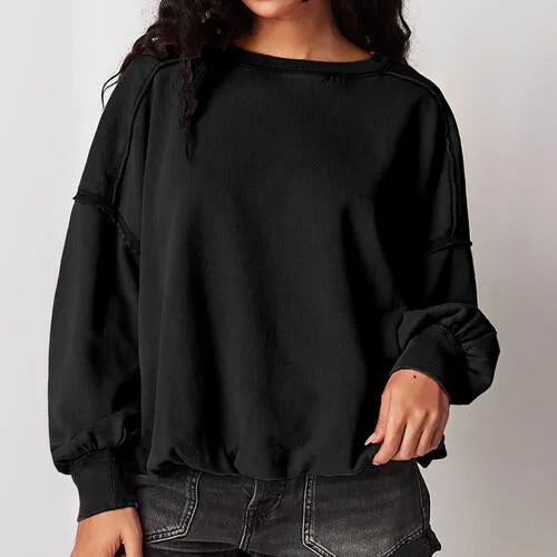 TastyHottie - Exposed Seam Dropped Shoulder Oversized Fashion  Sweatshirt