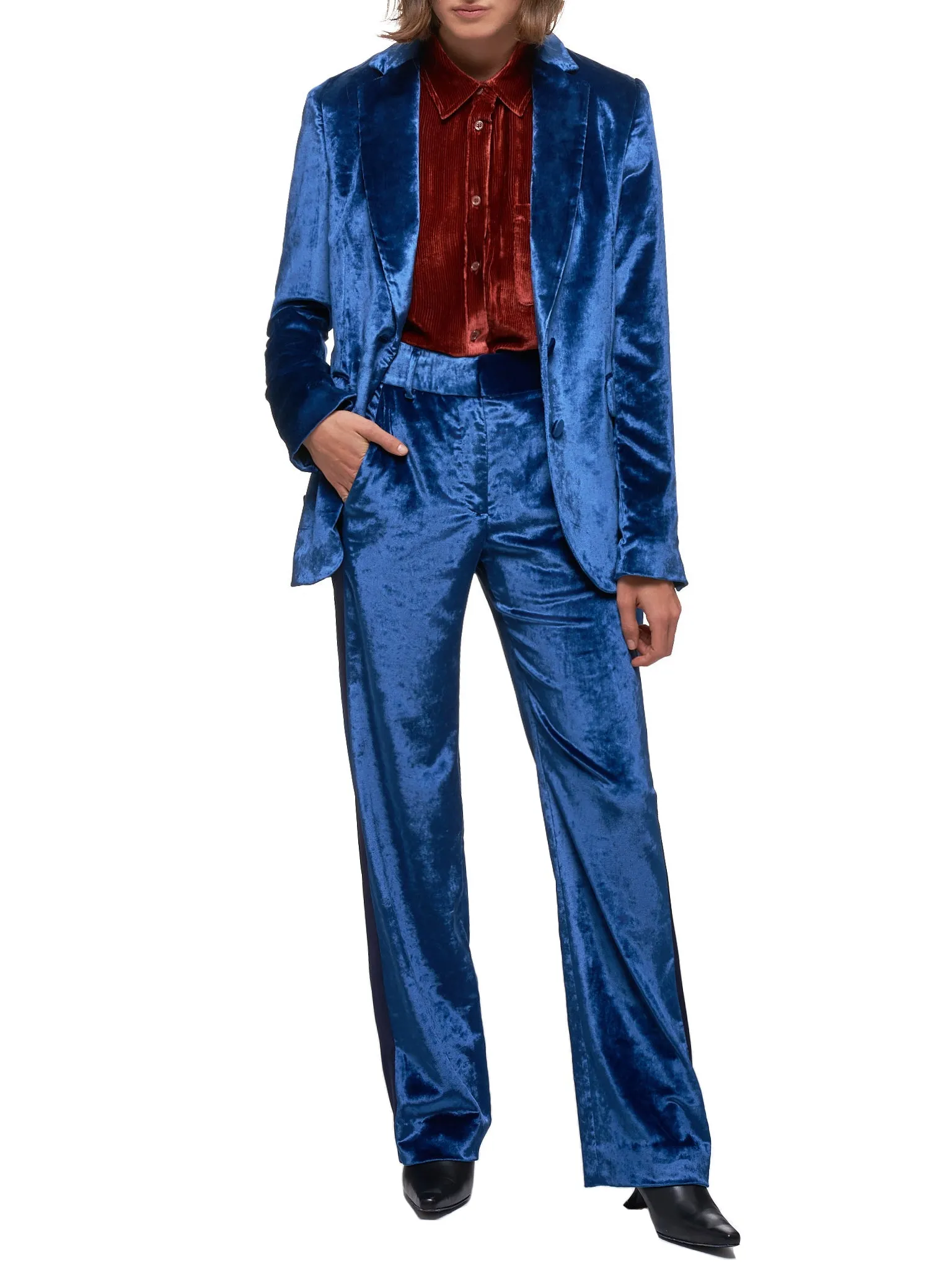 Terry Liquid Velvet Belted Blazer (14VV1002-L31-BLUE)