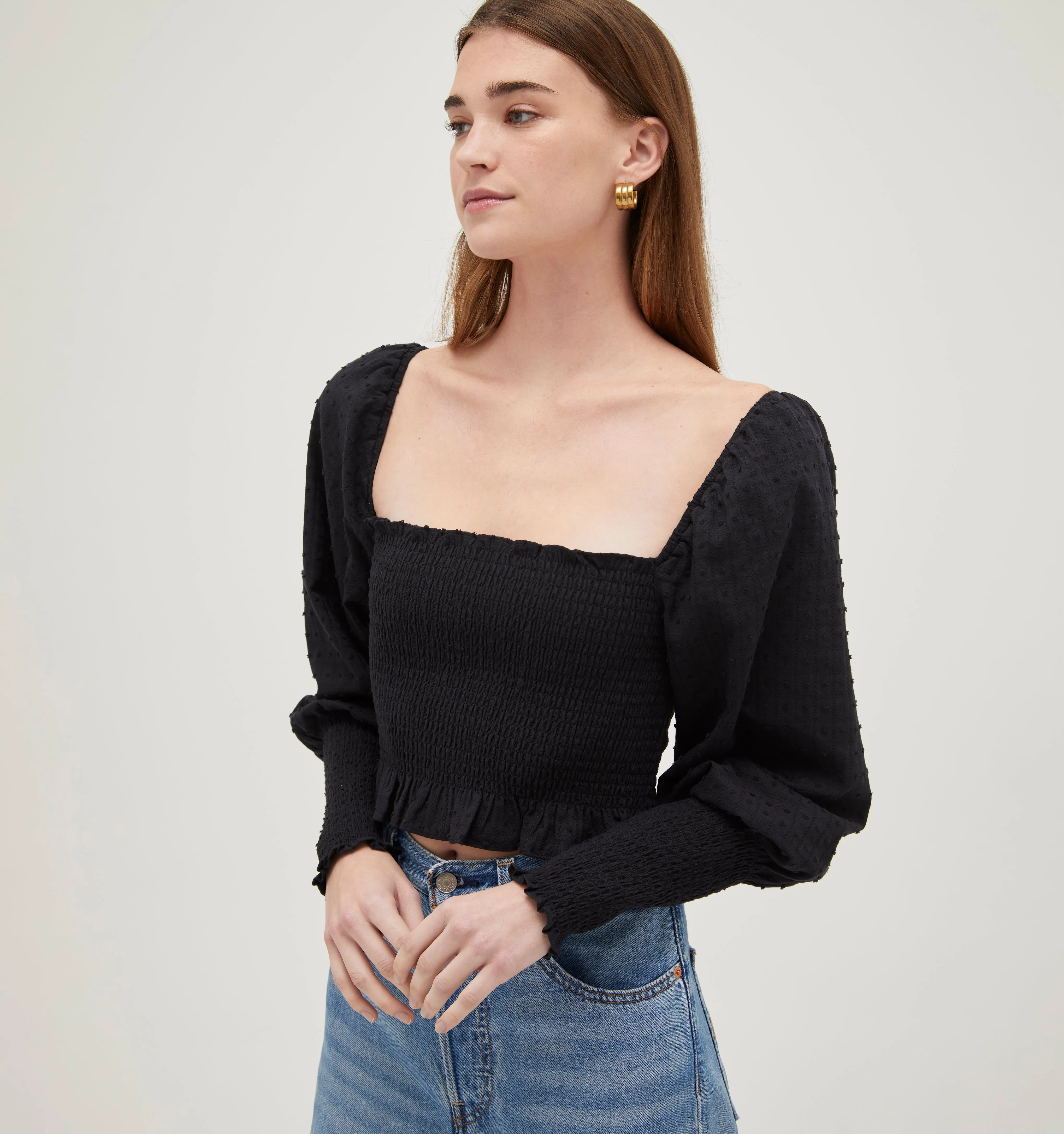 The Grace Nap Top - Black Textured Clip Dot