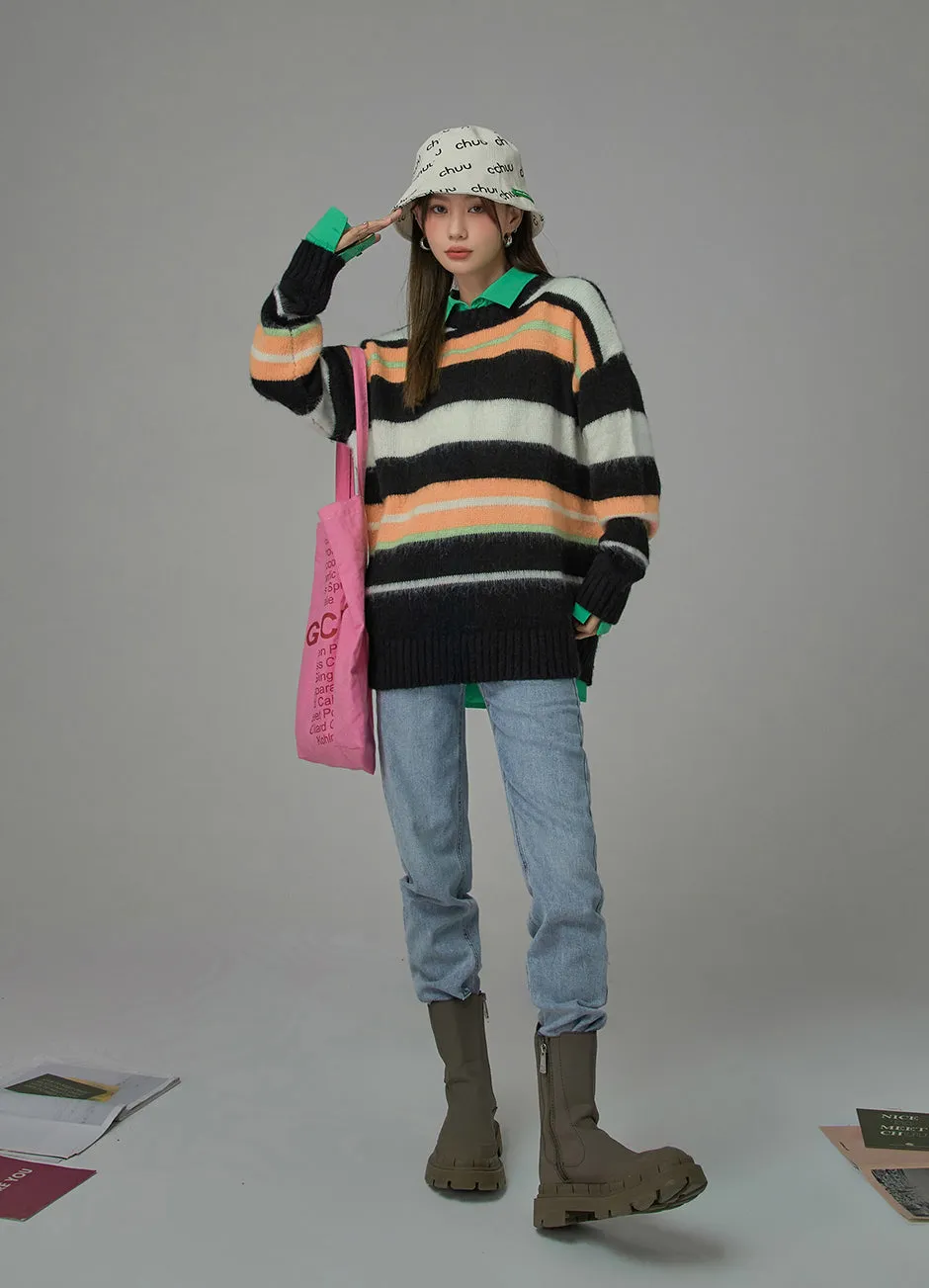 Tiktok Fame Stripes Knit Oversized Sweater