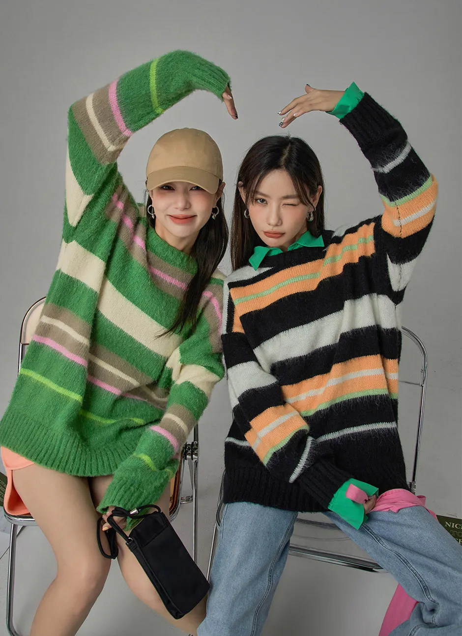 Tiktok Fame Stripes Knit Oversized Sweater