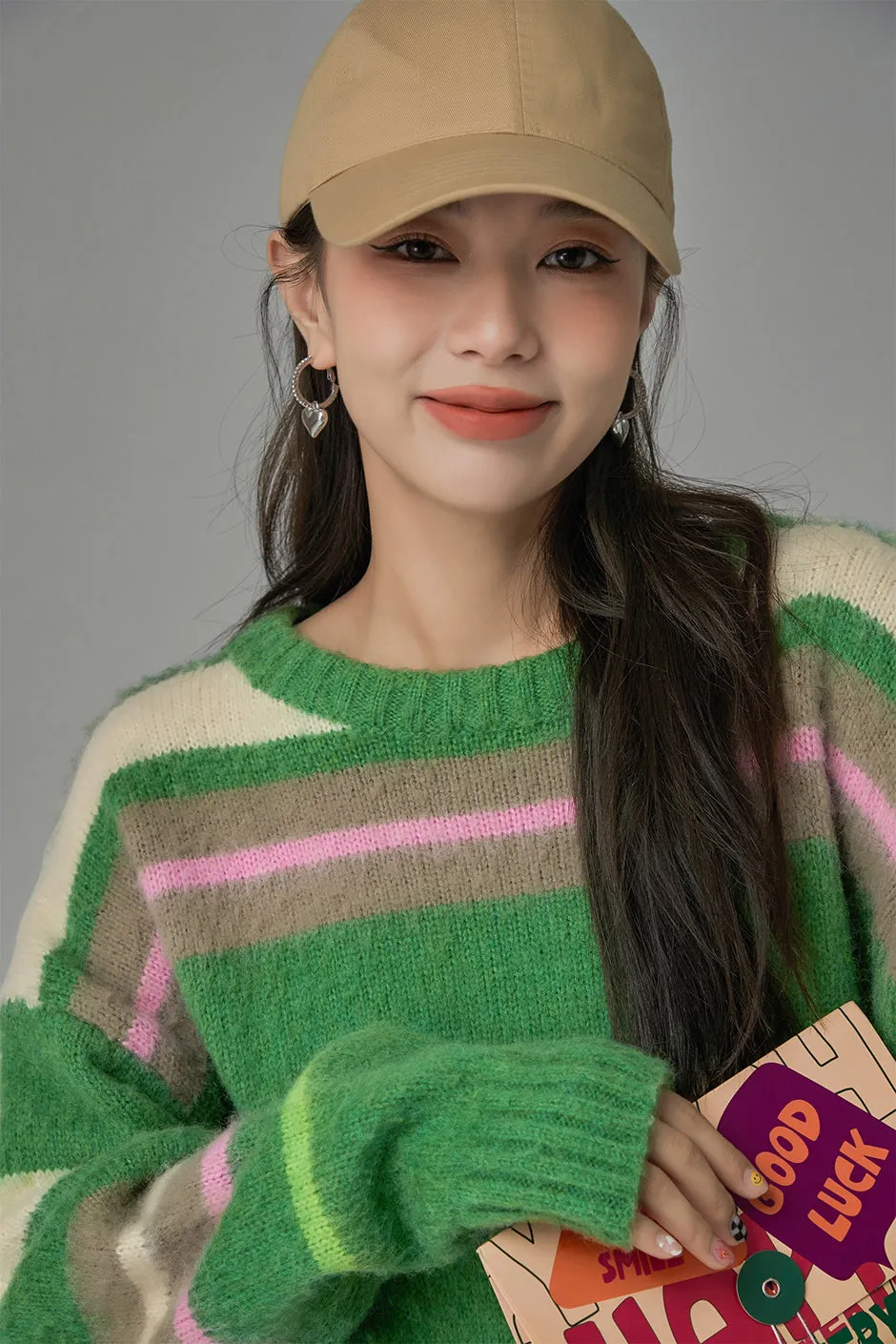 Tiktok Fame Stripes Knit Oversized Sweater