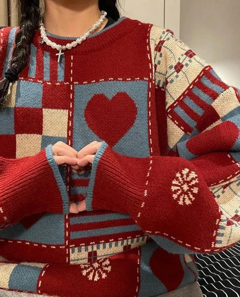 Vintage Heart Pattern Sweater