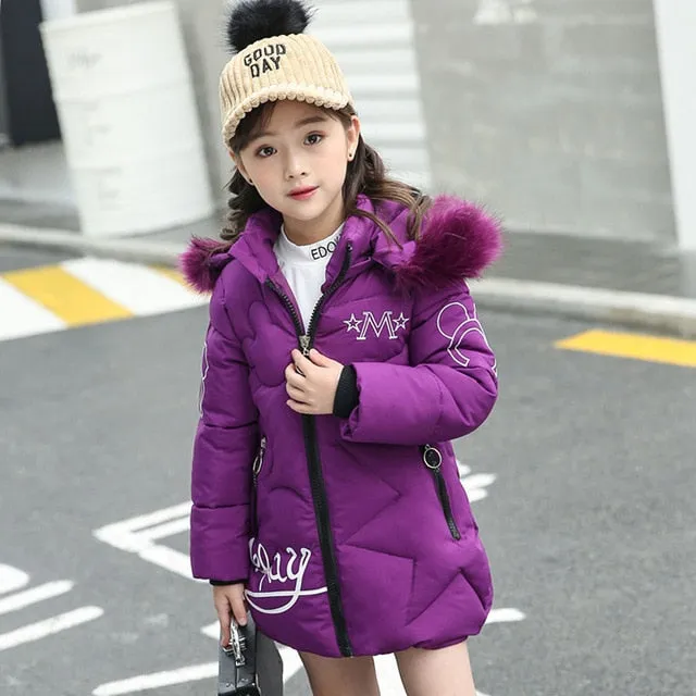 Winter Girls Solid Hoodie Kids Cute Warm Jackets long coat