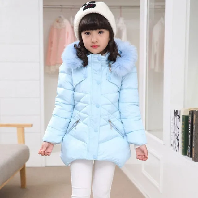 Winter Girls Solid Hoodie Kids Cute Warm Jackets long coat