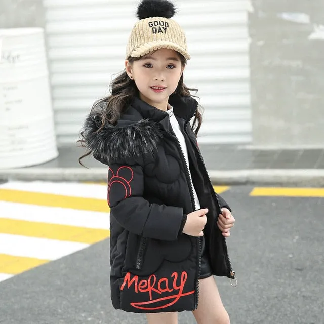 Winter Girls Solid Hoodie Kids Cute Warm Jackets long coat