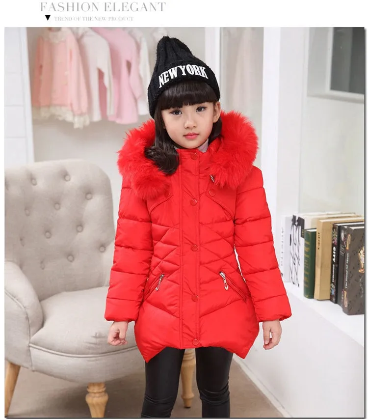 Winter Girls Solid Hoodie Kids Cute Warm Jackets long coat