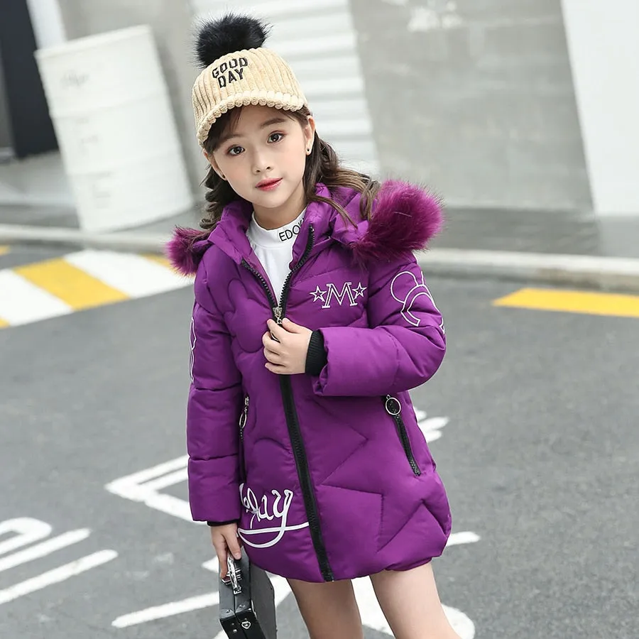 Winter Girls Solid Hoodie Kids Cute Warm Jackets long coat