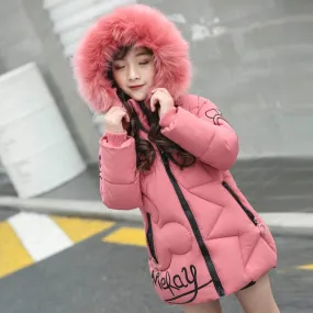 Winter Girls Solid Hoodie Kids Cute Warm Jackets long coat