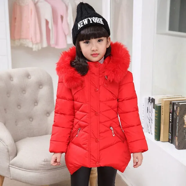 Winter Girls Solid Hoodie Kids Cute Warm Jackets long coat