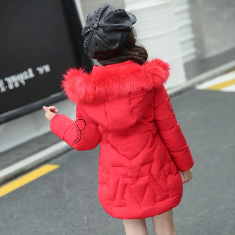 Winter Girls Solid Hoodie Kids Cute Warm Jackets long coat