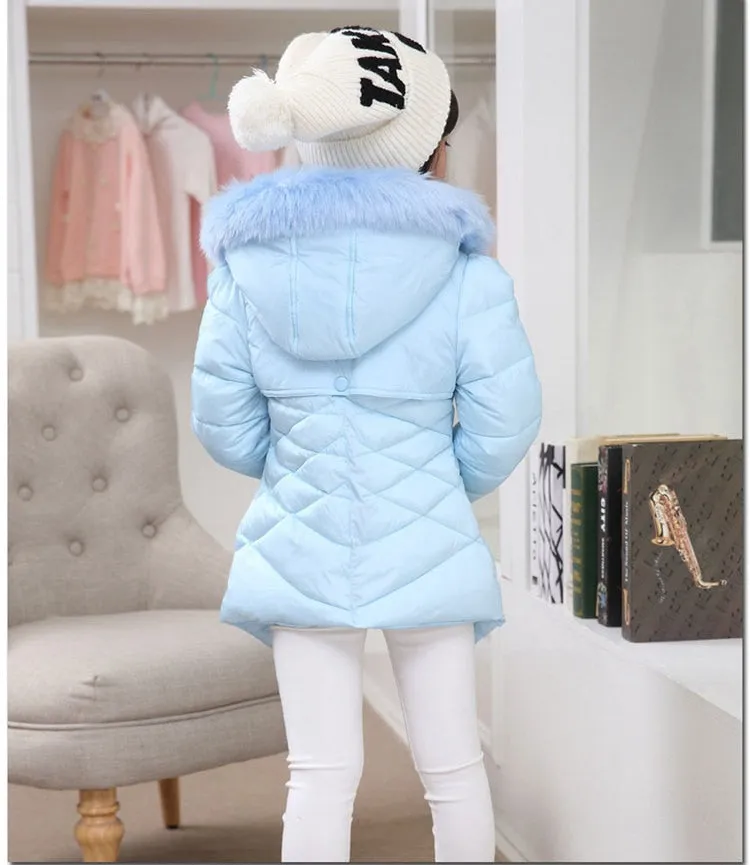 Winter Girls Solid Hoodie Kids Cute Warm Jackets long coat