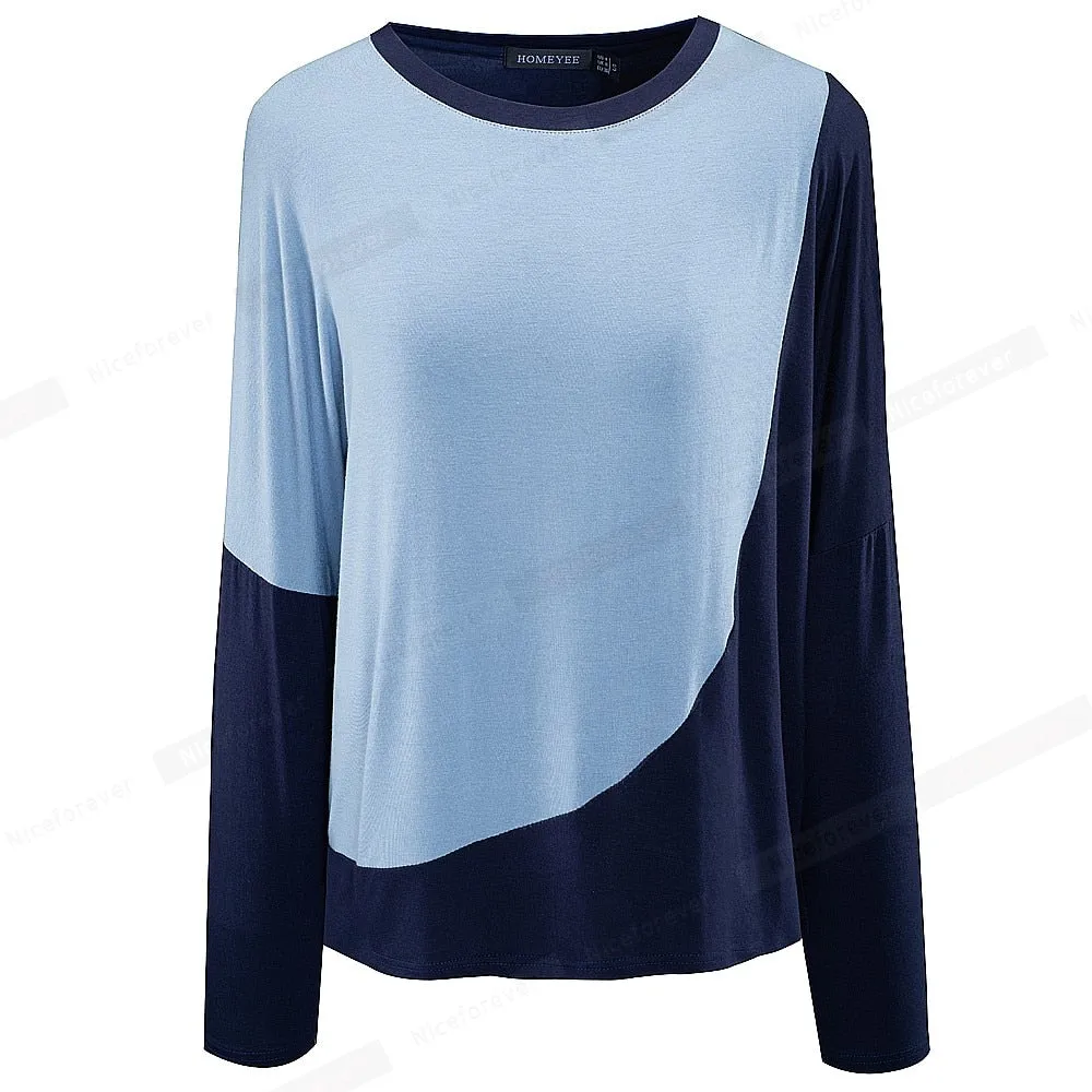 Women Fashion Contrast Color Patchwork T-Shirts Casual Oversized Shift Tees Tops Spring btyT058