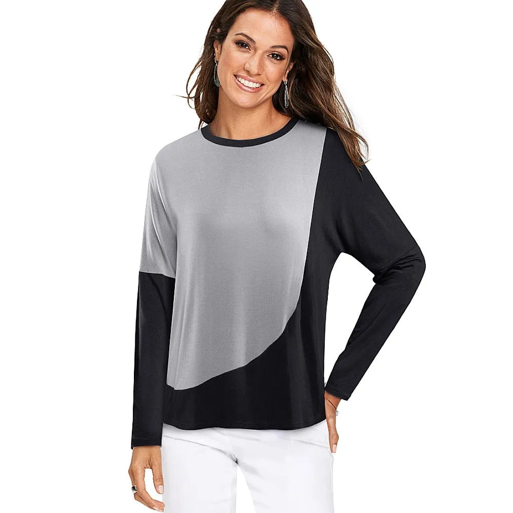 Women Fashion Contrast Color Patchwork T-Shirts Casual Oversized Shift Tees Tops Spring btyT058