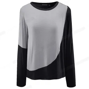 Women Fashion Contrast Color Patchwork T-Shirts Casual Oversized Shift Tees Tops Spring btyT058