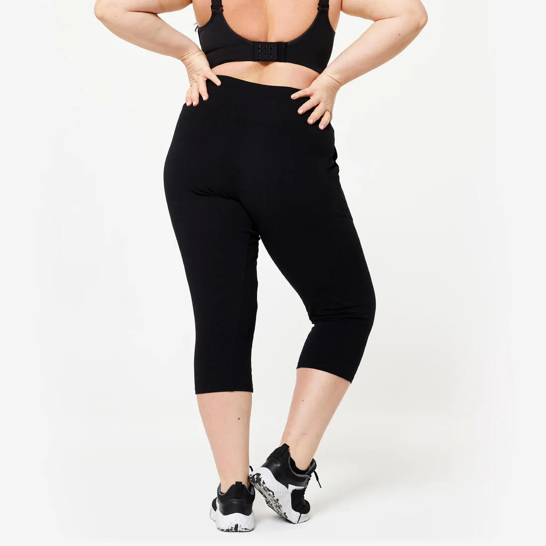 Women's Fitness Cropped Bottoms 500 with Pockets - Black