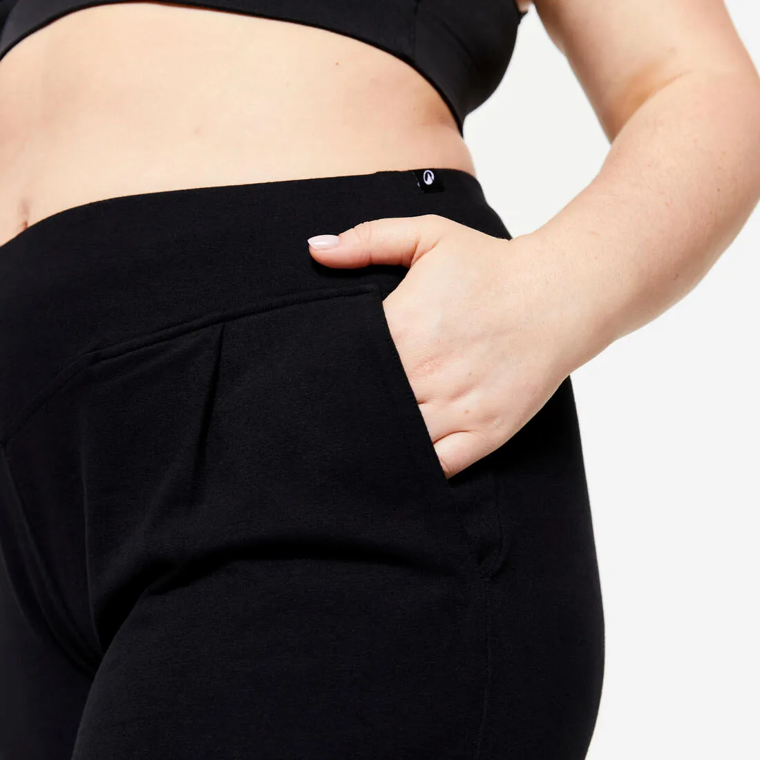 Women's Fitness Cropped Bottoms 500 with Pockets - Black